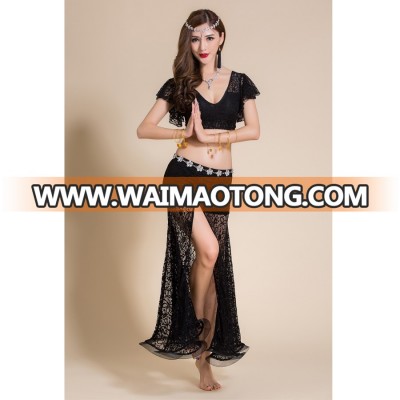 Girl Practice Dancer Costume Belly Dance Dancing Sexy Lace Top And Long Skirt Set